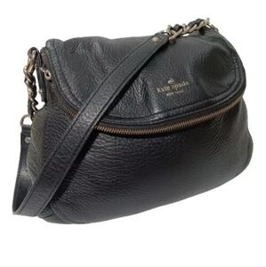 Kate Spade Black Soft Leather Shoulder Crossbody Bag Silver Chain Strap Purse